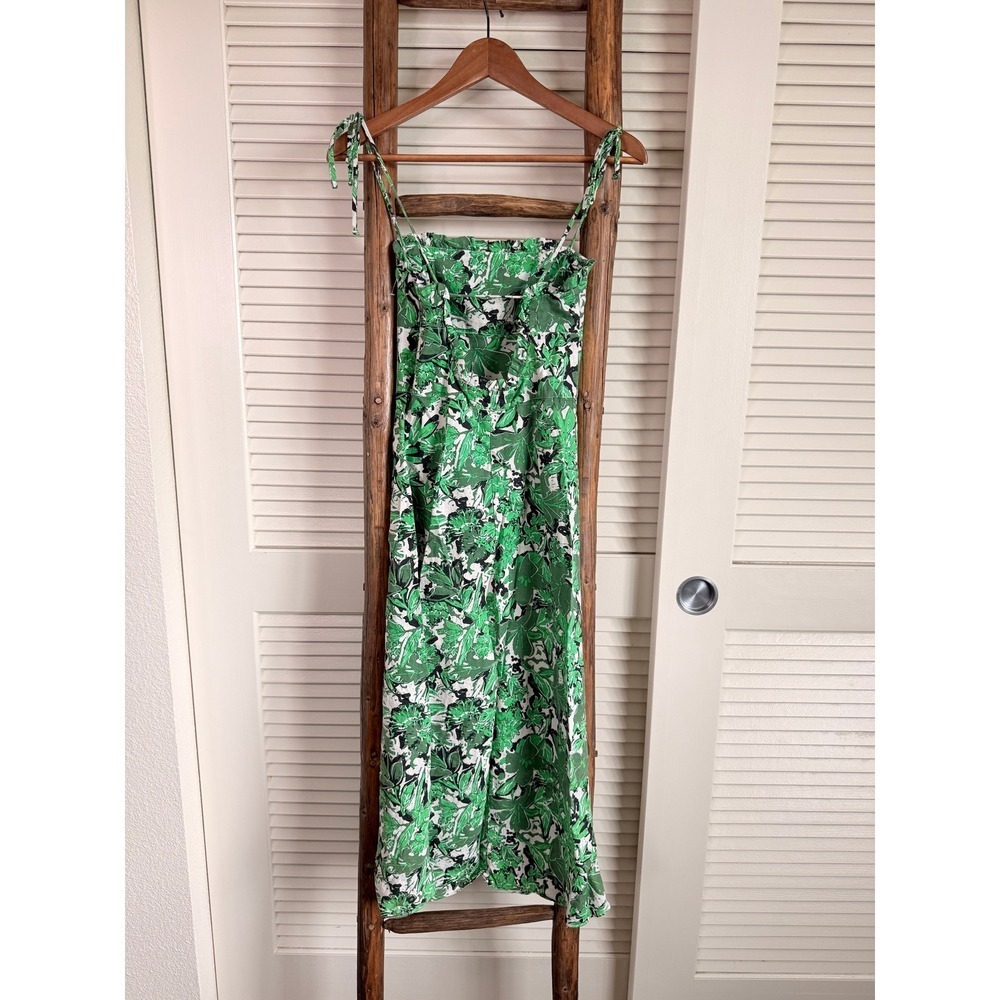 Free People Midi Dress Womens 0 Green Tropical Linen Blend - Picture 2 of 7